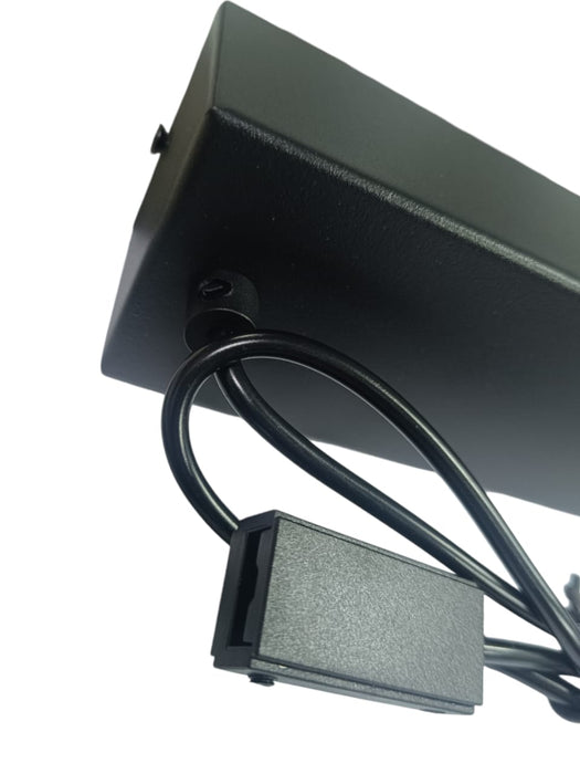 LUM-1024 BELT SERIES | ACCESORIO DE CONTINUIDAD PARA RIEL MAGNETICO / ENTRADA EN TECHO / CABLE DE SALIDA: 1MT / 275x58MM | 48VDC | COLOR: NEGRO